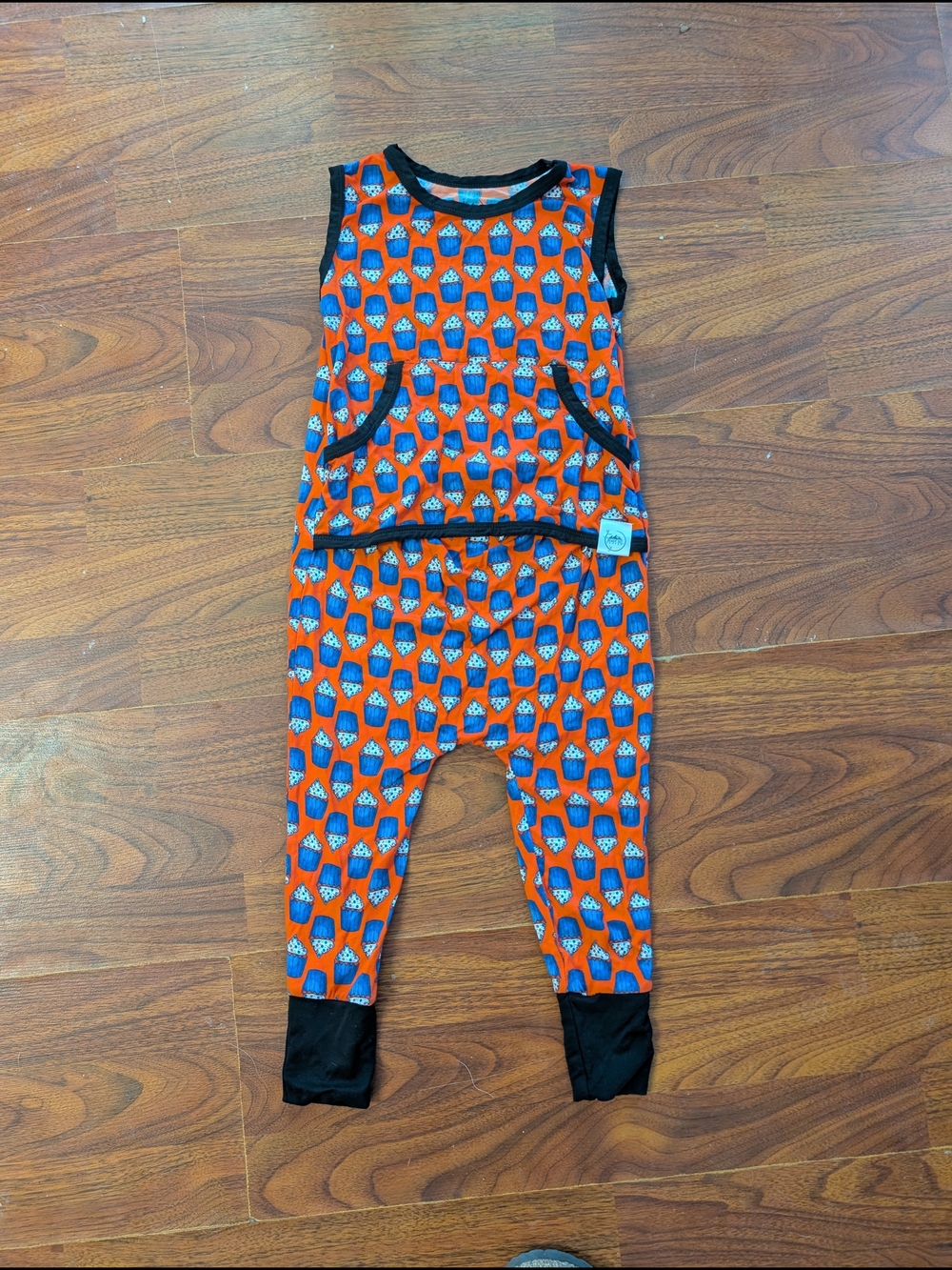 BAMBOO Orange & Blue Cupcake Print Sleeveless Romper